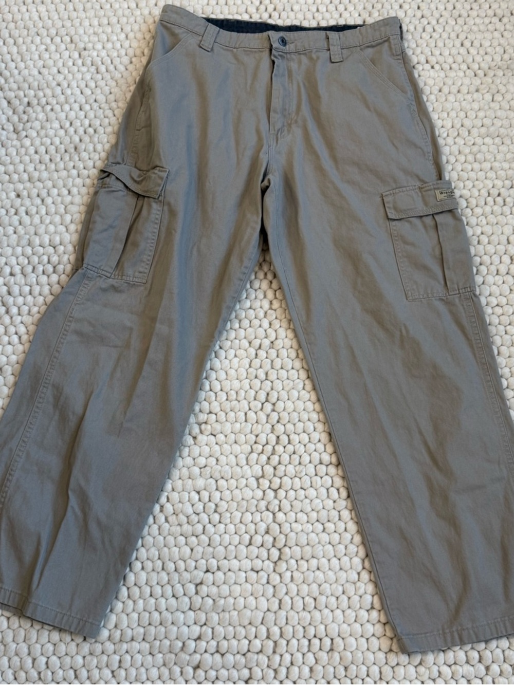 Wrangler Men's Cargo Pants Tan Denim 34/30 Zip Fly 100% Cotton